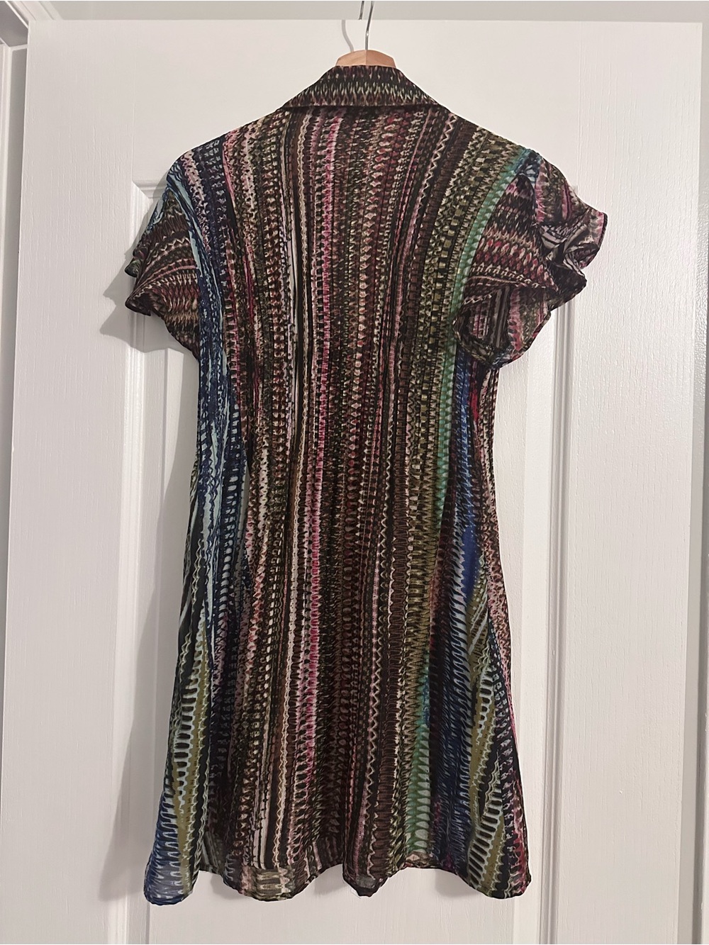 Multi-Color Patterned Short Dress with Ruffle Collar - Picture 2 of 2